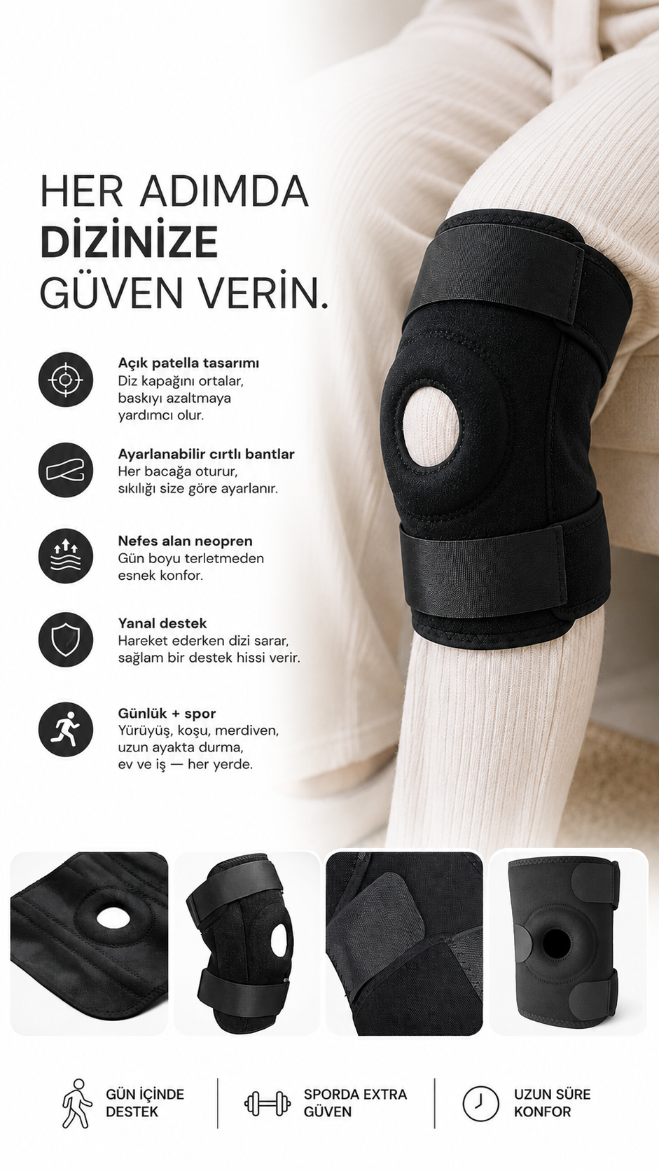 Açık Patella Ayarlanabilir Dizlik – Diz Destek Korsesi | Günlük & Spor için Ayarlanabilir Diz Korsesi