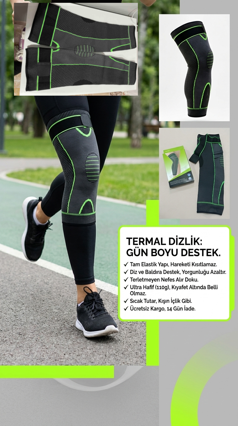 Diz Koruyucu Termal Dizlik | Baldır Destekli, Kompresyon Hissi, Esnek, Masaj etkili | Yüksek elastikiyet